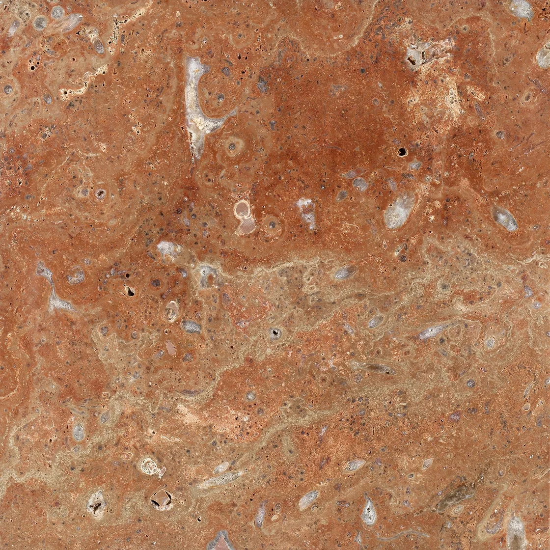 Arizona Travertine | travertine tile Arizona Travertine travertine tile — terracotta and warm red tones, rounded mineral shapes and scattered pale inclusions