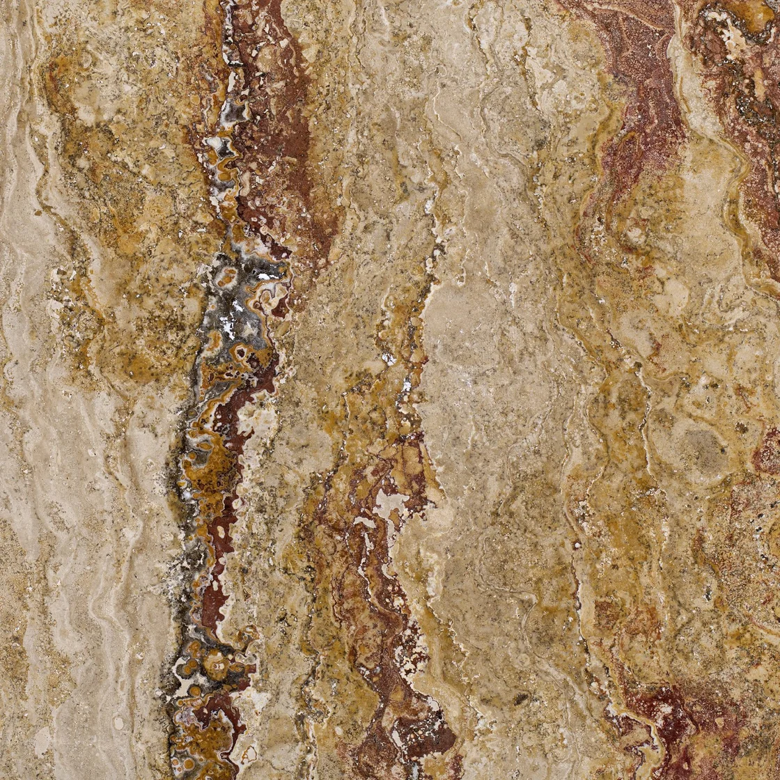 Valencia | travertine tile Valencia travertine tile — contrasting cream, brown and muted red tones, alternating honey, cream and golden-brown bands